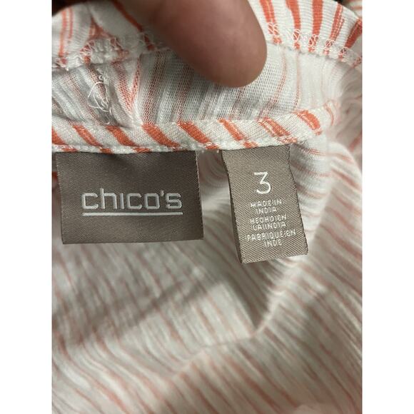 Chicos Sweater Women's Size 3 Costal Coral Striped Open Knit Jacket Long Sleeve - Picture 3 of 7